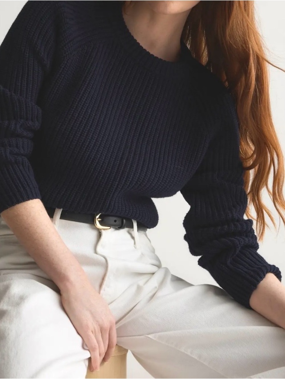Quince Fisherman Knit Sweater Small Navy Organic Cotton Ribbed Crewneck Coastal - Picture 2 of 10